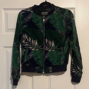 Muy Muy Leaf Print Bomber Jacket in Green and Navy